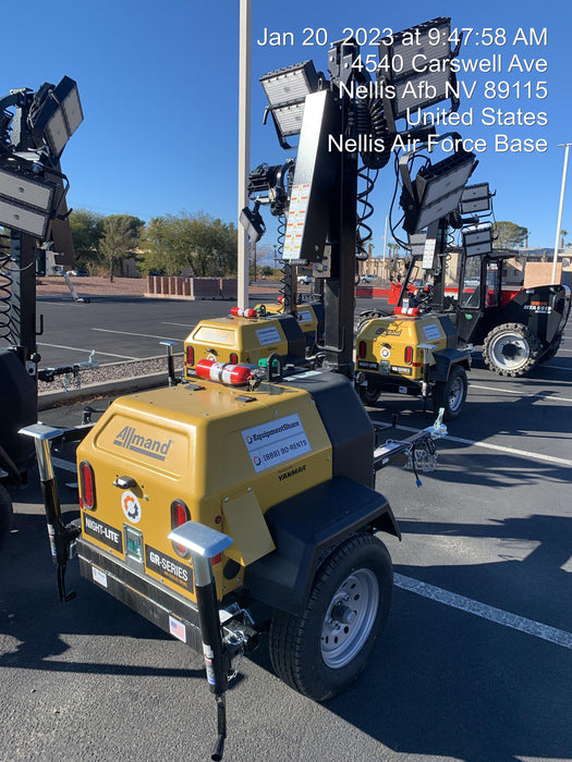 2022 Allmand NLV3GR (4) LED Light Fixture 350W, 23' Vertical Mast, 3kW Prime, Towable, ES Decals, T3