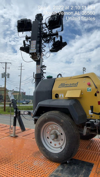 2022 Allmand NLV3GR (4) LED Light Fixture 350W, 23' Vertical Mast, 3kW Prime, Towable, Deep Sea L401, Leveling Jacks, Yanmar T4F 5.8hp