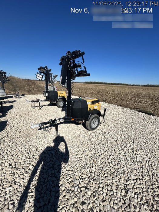 2022 Allmand NLV3GR (4) LED Light Fixture 350W, 23' Vertical Mast, 3kW Prime, Towable, Deep Sea L401, Leveling Jacks, Yanmar T4F 5.8hp