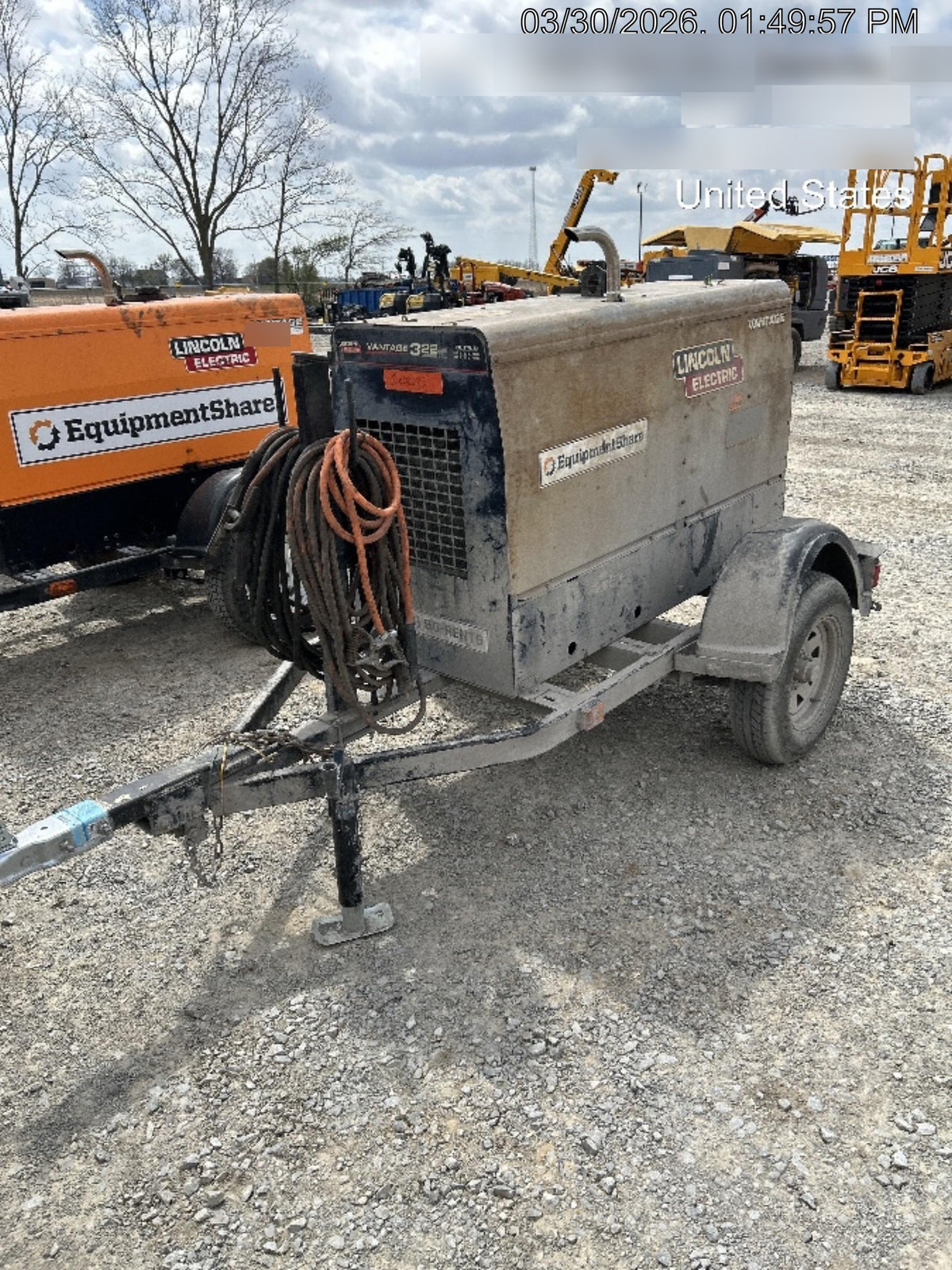 2019 Lincoln Electric Vantage 322 Ready-Pak 3, Two Wheel Trailer, Fender and Light Kit, Cable Rack
