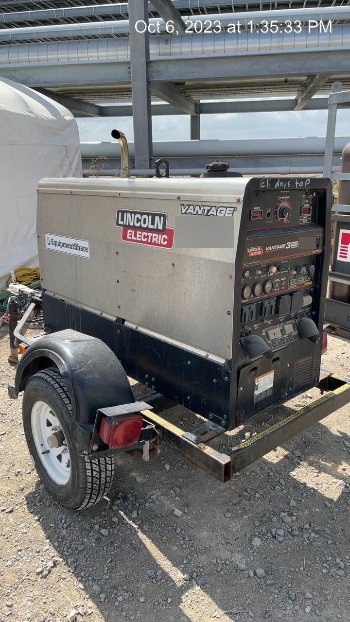 2019 Lincoln Electric Vantage 322 Ready-Pak 3, Two Wheel Trailer, Fender and Light Kit, Cable Rack