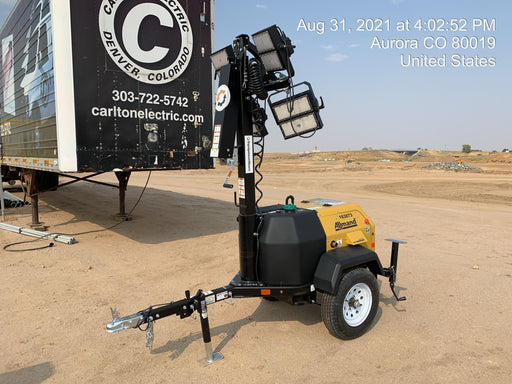 2021 Allmand NLV3GR (4) LED Light Fixture 350W, 23' Vertical Mast, 3kW Prime, Towable, Deep Sea L401, Leveling Jacks, Yanmar T4F 5.8hp