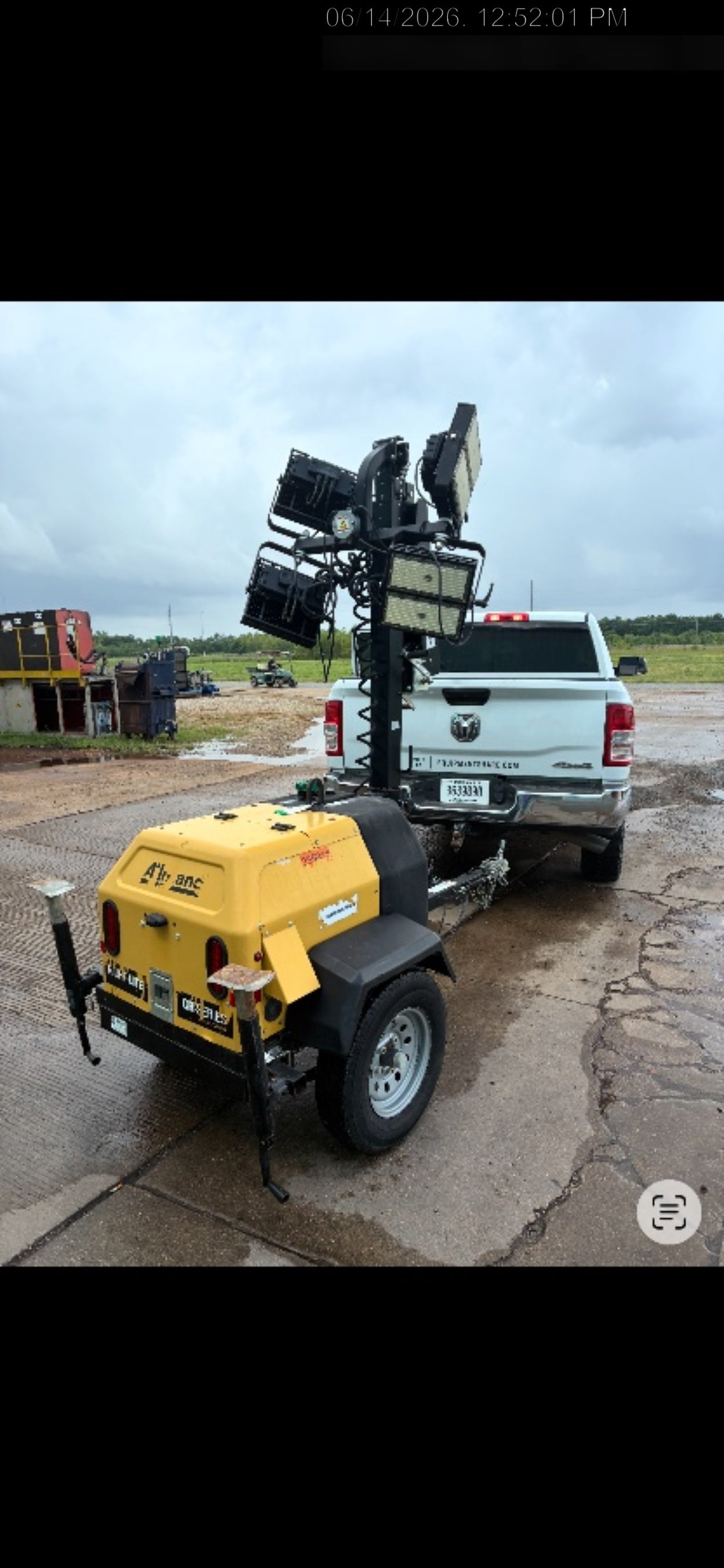 2022 Allmand NLV3GR (4) LED Light Fixture 350W, 23' Vertical Mast, 3kW Prime, Towable, Deep Sea L401, Leveling Jacks, Yanmar T4F 5.8hp