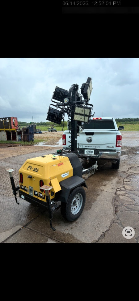 2022 Allmand NLV3GR (4) LED Light Fixture 350W, 23' Vertical Mast, 3kW Prime, Towable, Deep Sea L401, Leveling Jacks, Yanmar T4F 5.8hp