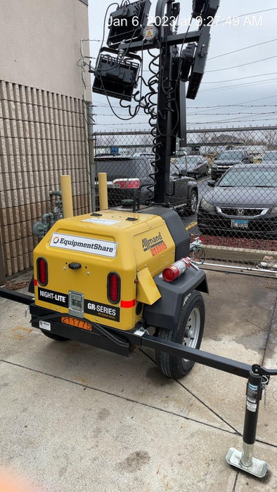 2022 Allmand NLV3GR (4) LED Light Fixture 350W, 23' Vertical Mast, 3kW Prime, Towable, Deep Sea L401, Leveling Jacks, Yanmar T4F 5.8hp