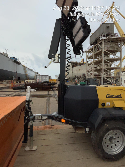 2022 Allmand NLV3GR (4) LED Light Fixture 350W, 23' Vertical Mast, 3kW Prime, Towable, Deep Sea L401, Leveling Jacks, Yanmar T4F 5.8hp