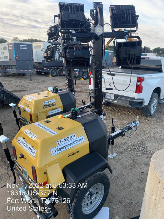 2022 Allmand NLV3GR (4) LED Light Fixture 350W, 23' Vertical Mast, 3kW Prime, Towable, ES Decals, T3