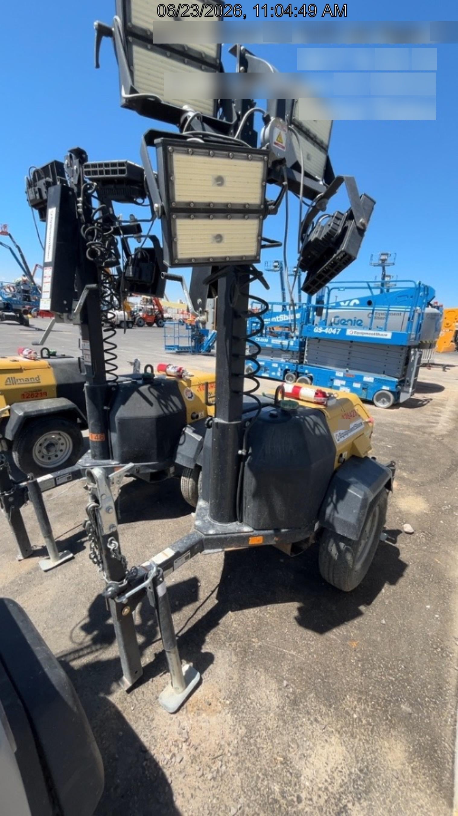 2021 Allmand NLV3GR (4) LED Light Fixture 350W, 23' Vertical Mast, 3kW Prime, Towable, Deep Sea L401, Leveling Jacks, Yanmar T4F 5.8hp