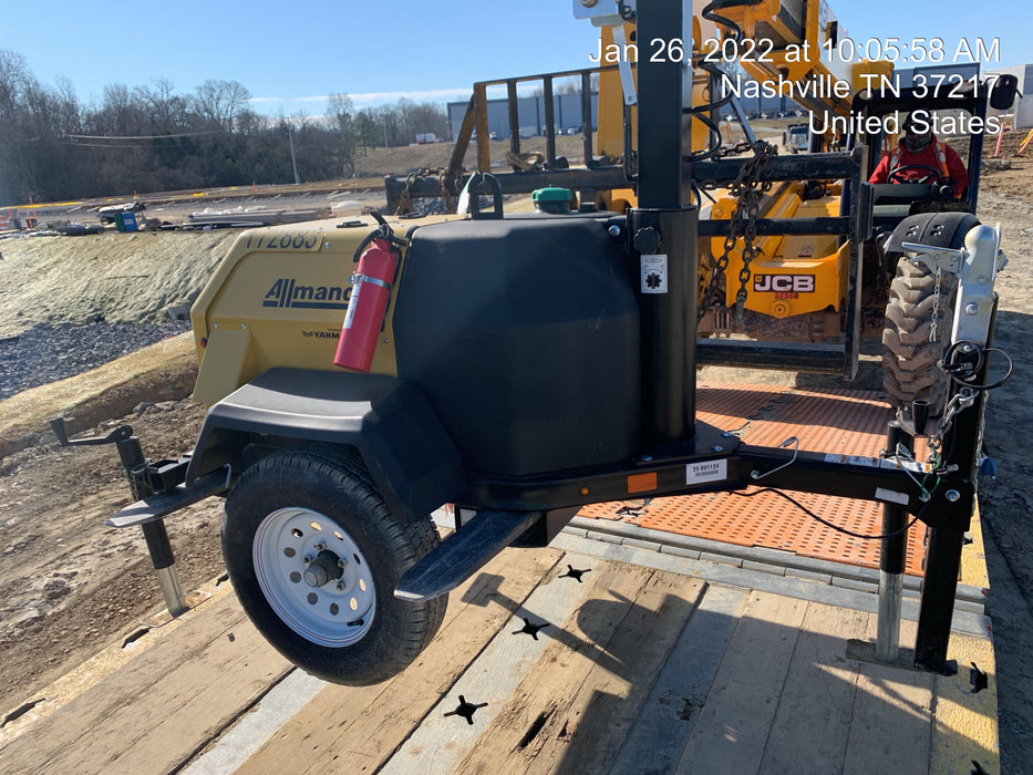 2021 Allmand NLV3GR (4) LED Light Fixture 350W, 23' Vertical Mast, 3kW Prime, Towable, Deep Sea L401, Leveling Jacks, Yanmar T4F 5.8hp