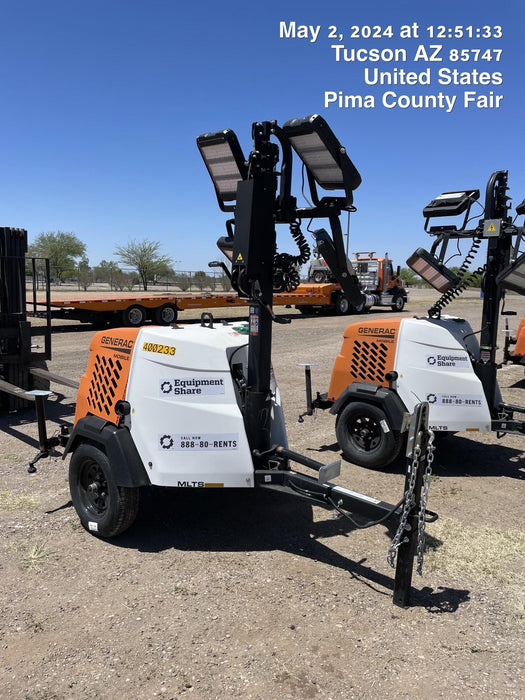 2024 Generac MLT2 Diesel, Flex Switch 120V Input, Powerzone Controller, 
(4) 320W LED Lights, 4kW Generator, 39.9 Gal Fuel Tank, 2" Ball, T3