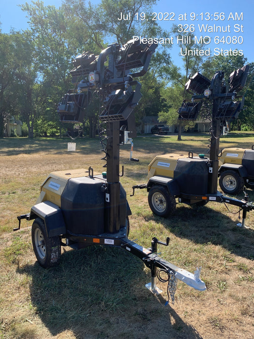 2022 Allmand NLV3GR (4) LED Light Fixture 350W, 23' Vertical Mast, 3kW Prime, Towable, Deep Sea L401, Leveling Jacks, Yanmar T4F 5.8hp