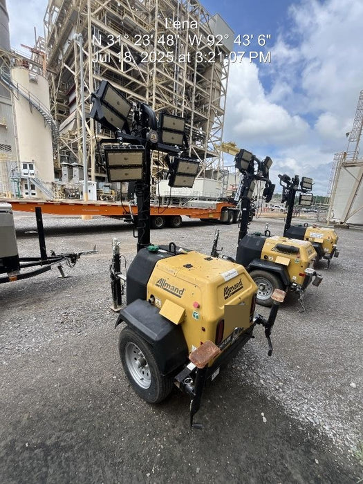 2022 Allmand NLV3GR (4) LED Light Fixture 350W, 23' Vertical Mast, 3kW Prime, Towable, Deep Sea L401, Leveling Jacks, Yanmar T4F 5.8hp