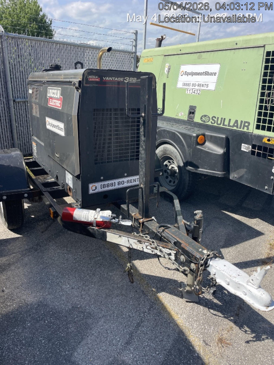 2019 Lincoln Electric Vantage 322 Ready-Pak 3, Two Wheel Trailer, Fender and Light Kit, Cable Rack