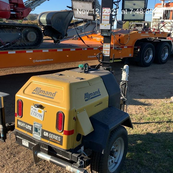 2021 Allmand NLV3GR (4) LED Light Fixture 350W, 23' Vertical Mast, 3kW Prime, Towable, Deep Sea L401, Leveling Jacks, Yanmar T4F 5.8hp