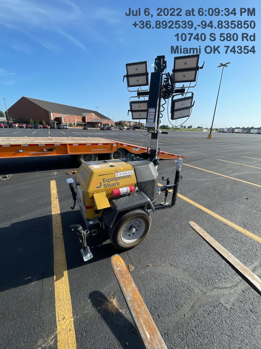 2022 Allmand NLV3GR (4) LED Light Fixture 350W, 23' Vertical Mast, 3kW Prime, Towable, Deep Sea L401, Leveling Jacks, Yanmar T4F 5.8hp