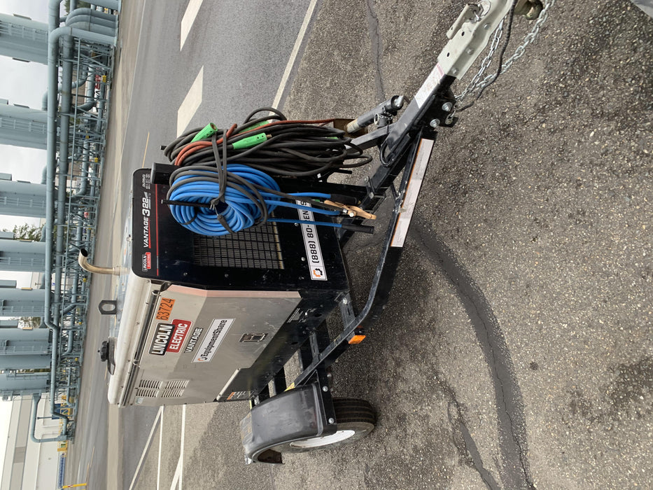 2019 Lincoln Electric Vantage 322 Welder Ready-Pak 3, Two wheel trailer, Fender and Light kit, Cable Rack