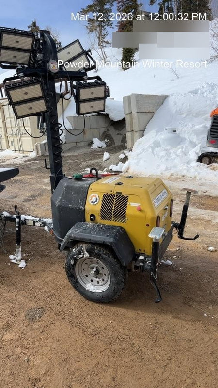 2022 Allmand NLV3GR (4) LED Light Fixture 350W, 23' Vertical Mast, 3kW Prime, Towable, Deep Sea L401, Leveling Jacks, Yanmar T4F 5.8hp
