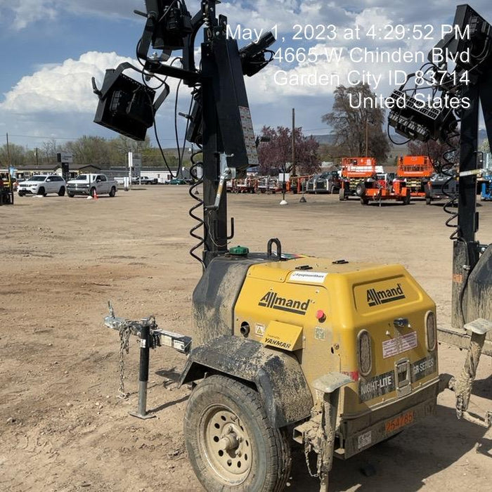 2022 Allmand NLV3GR (4) LED Light Fixture 350W, 23' Vertical Mast, 3kW Prime, Towable, ES Decals, T3