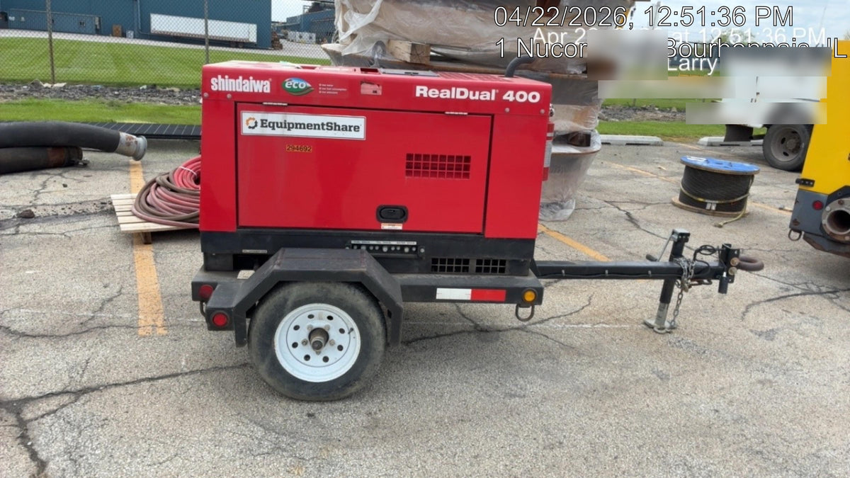 2023 Shindaiwa DGW400MDL Kubota D902 Engine, 23 HP, Dual Op Welder, Wire, Arc, Droop Stick, Tig, and CC Stick Functionality, Simulphase, 3 Phase and 1 Phase Gen Output, Single Axle NB Trlr, Slr Trckl Chrg 12V 12W, Fire Ext