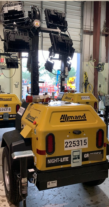 2022 Allmand NLV3GR (4) LED Light Fixture 350W, 23' Vertical Mast, 3kW Prime, Towable, Deep Sea L401, Leveling Jacks, Yanmar T4F 5.8hp