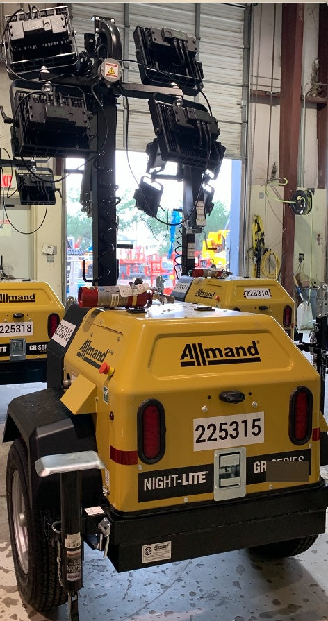 2022 Allmand NLV3GR (4) LED Light Fixture 350W, 23' Vertical Mast, 3kW Prime, Towable, Deep Sea L401, Leveling Jacks, Yanmar T4F 5.8hp