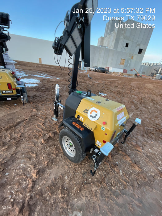 2022 Allmand NLV3GR (4) LED Light Fixture 350W, 23' Vertical Mast, 3kW Prime, Towable, ES Decals, T3