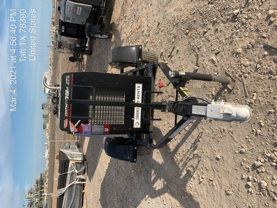 2019 Lincoln Electric Vantage 322 Ready-Pak 3, Two Wheel Trailer, Fender and Light Kit, Cable Rack