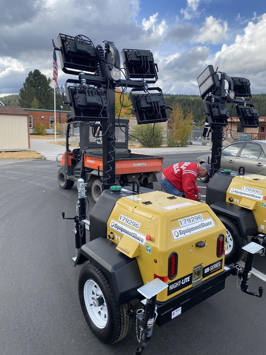 Allmand NLV3GR (4) LED Light Fixture 350W, 23' Vertical Mast, 3kW Prime, Towable, Deep Sea L401, Leveling Jacks, Yanmar T4F 5.8hp