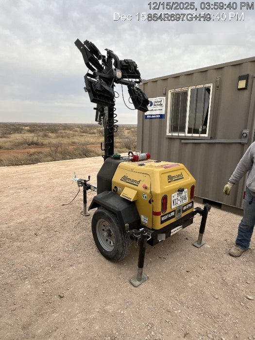 2022 Allmand NLV3GR (4) LED Light Fixture 350W, 23' Vertical Mast, 3kW Prime, Towable, ES Decals, T3