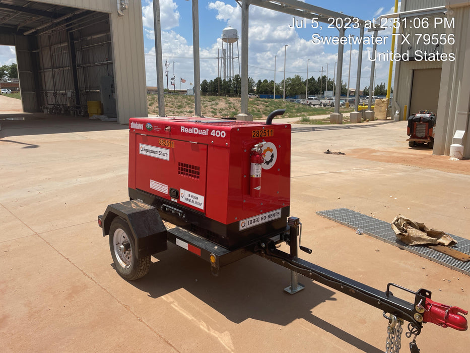 2022 Shindaiwa DGW400MDL Kubota D902 Engine, 23 HP, Dual Op Welder, Wire, Arc, Droop Stick, Tig, and CC Stick Functionality, Simulphase, 3 Phase and 1 Phase Gen Output, Single Axle NB Trlr, Slr Trckl Chrg 12V 12W, Fire Ext