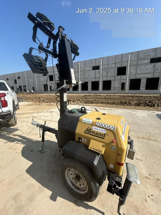 2022 Allmand NLV3GR (4) LED Light Fixture 350W, 23' Vertical Mast, 3kW Prime, Towable, Deep Sea L401, Leveling Jacks, Yanmar T4F 5.8hp