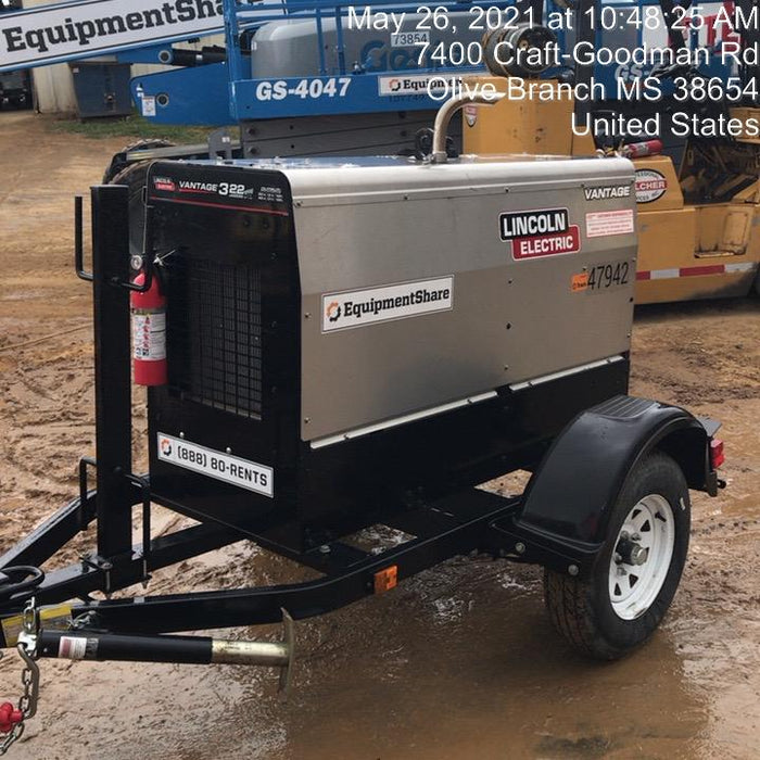 2019 Lincoln Electric Vantage 322 Ready-Pak 3, Two Wheel Trailer, Fender and Light Kit, Cable Rack