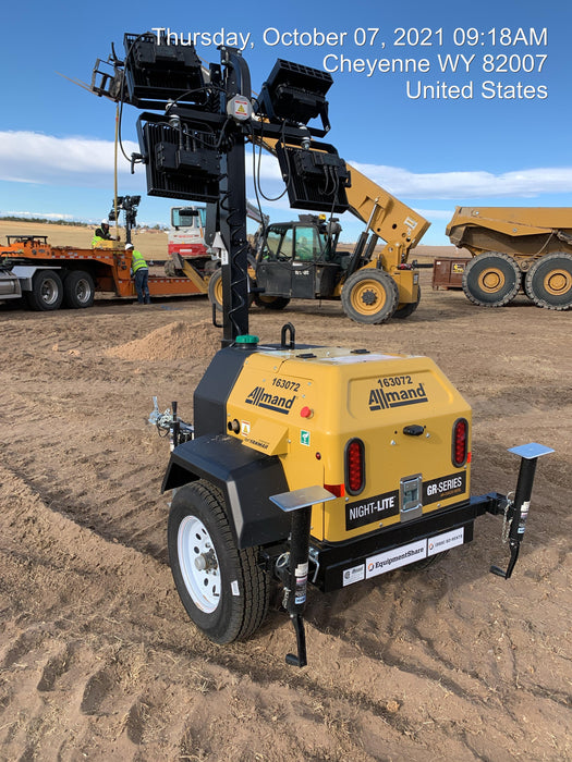 2021 Allmand NLV3GR (4) LED Light Fixture 350W, 23' Vertical Mast, 3kW Prime, Towable, Deep Sea L401, Leveling Jacks, Yanmar T4F 5.8hp