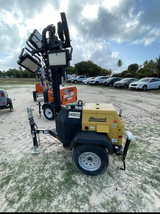 2022 Allmand NLV3GR (4) LED Light Fixture 350W, 23' Vertical Mast, 3kW Prime, Towable, Deep Sea L401, Leveling Jacks, Yanmar T4F 5.8hp