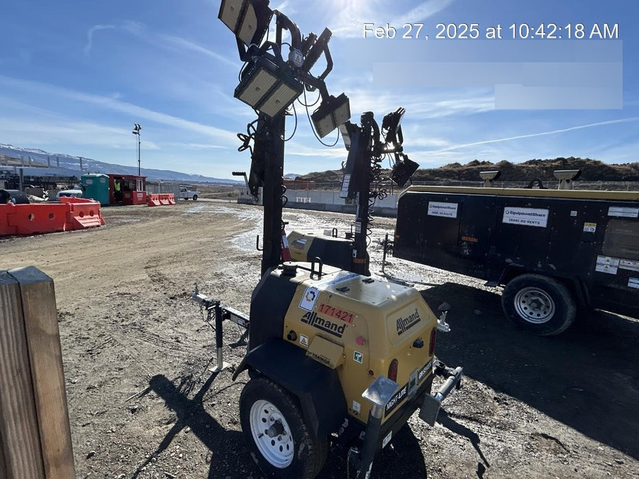 2021 Allmand NLV3GR (4) LED Light Fixture 350W, 23' Vertical Mast, 3kW Prime, Towable, Deep Sea L401, Leveling Jacks, Yanmar T4F 5.8hp