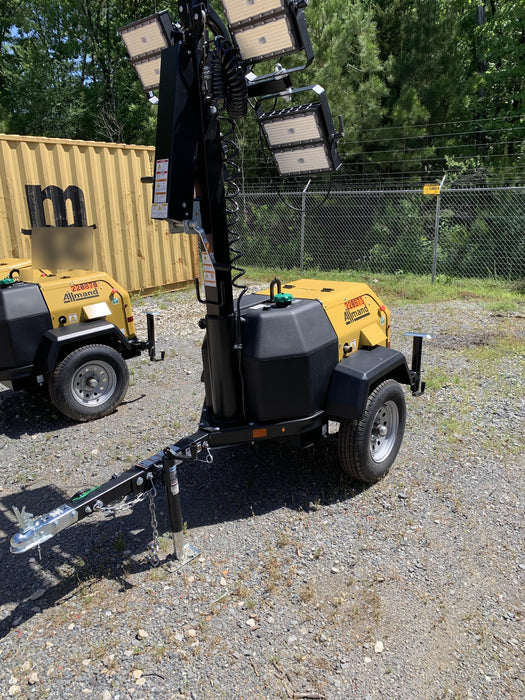 2022 Allmand NLV3GR (4) LED Light Fixture 350W, 23' Vertical Mast, 3kW Prime, Towable, Deep Sea L401, Leveling Jacks, Yanmar T4F 5.8hp