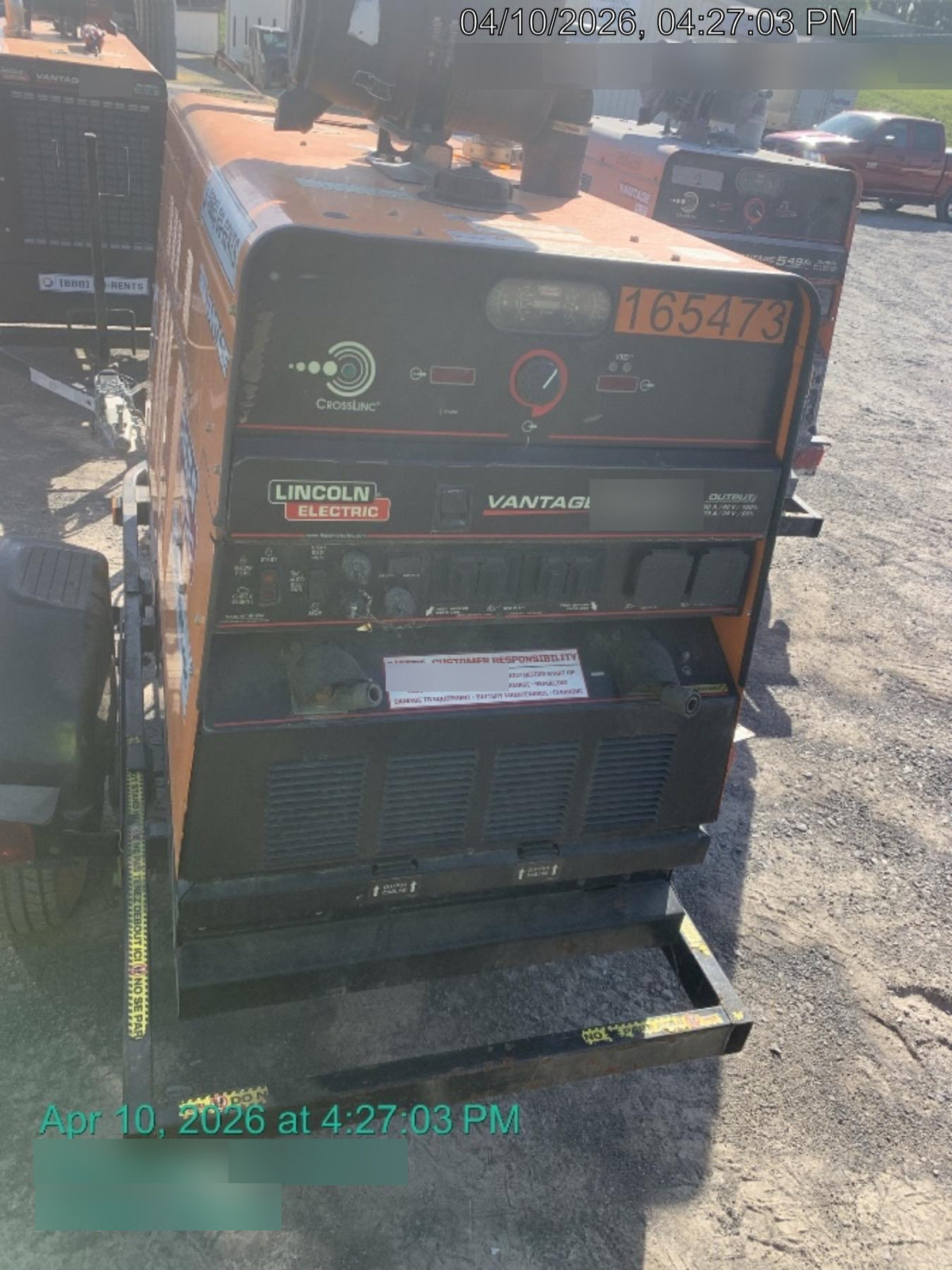 2021 Lincoln Electric Vantage 549X Ready Pak 3, ORANGE (includes trailer, cable rack, fender light kit)