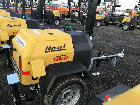 2020 Allmand NLV3GR (4) LED Light Fixture 350W, 23' Vertical Mast, 3kW Prime, Towable, Deep Sea L401, Leveling Jacks, Yanmar T4F 5.8hp