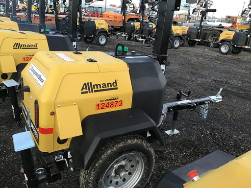 2020 Allmand NLV3GR (4) LED Light Fixture 350W, 23' Vertical Mast, 3kW Prime, Towable, Deep Sea L401, Leveling Jacks, Yanmar T4F 5.8hp