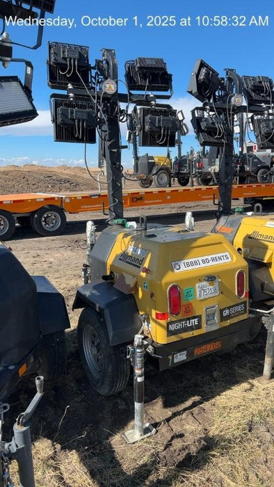 2022 Allmand NLV3GR (4) LED Light Fixture 350W, 23' Vertical Mast, 3kW Prime, Towable, ES Decals, T3