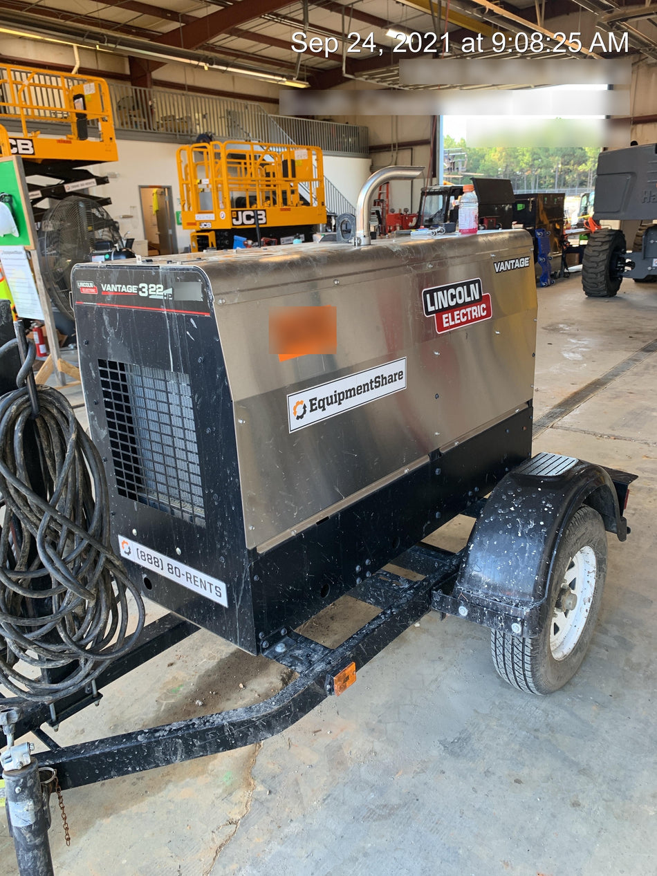 2019 Lincoln Electric Vantage 322 Welder Ready-Pak 3, Two wheel trailer, Fender and Light kit, Cable Rack