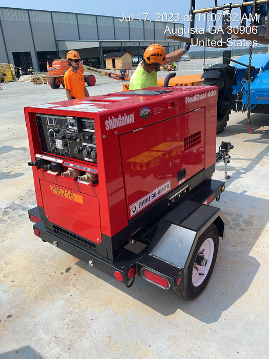 2023 Shindaiwa DGW400MDL Kubota D902 Engine, 23 HP, Dual Op Welder, Wire, Arc, Droop Stick, Tig, and CC Stick Functionality, Simulphase, 3 Phase and 1 Phase Gen Output, Single Axle NB Trlr, Slr Trckl Chrg 12V 12W, Fire Ext