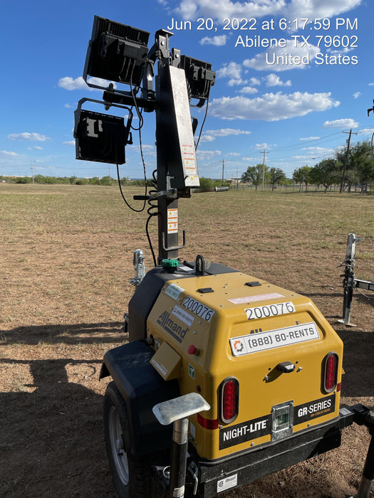 2022 Allmand NLV3GR (4) LED Light Fixture 350W, 23' Vertical Mast, 3kW Prime, Towable, Deep Sea L401, Leveling Jacks, Yanmar T4F 5.8hp