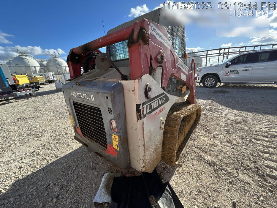 2019 Takeuchi TL10V2-CR Cab/Heat/AC, Rubber Tracks, Backup Alarm, Front & rear working Lights, Auxiliary Hydraulics, 2 Speed Travel, Engine Monitoring System, Hydraulic universal quick hitch w/76" HD smooth dirt bucket with bolt-on edge, 20.3 cubic feet capacity, 48" Pallet forks and frame