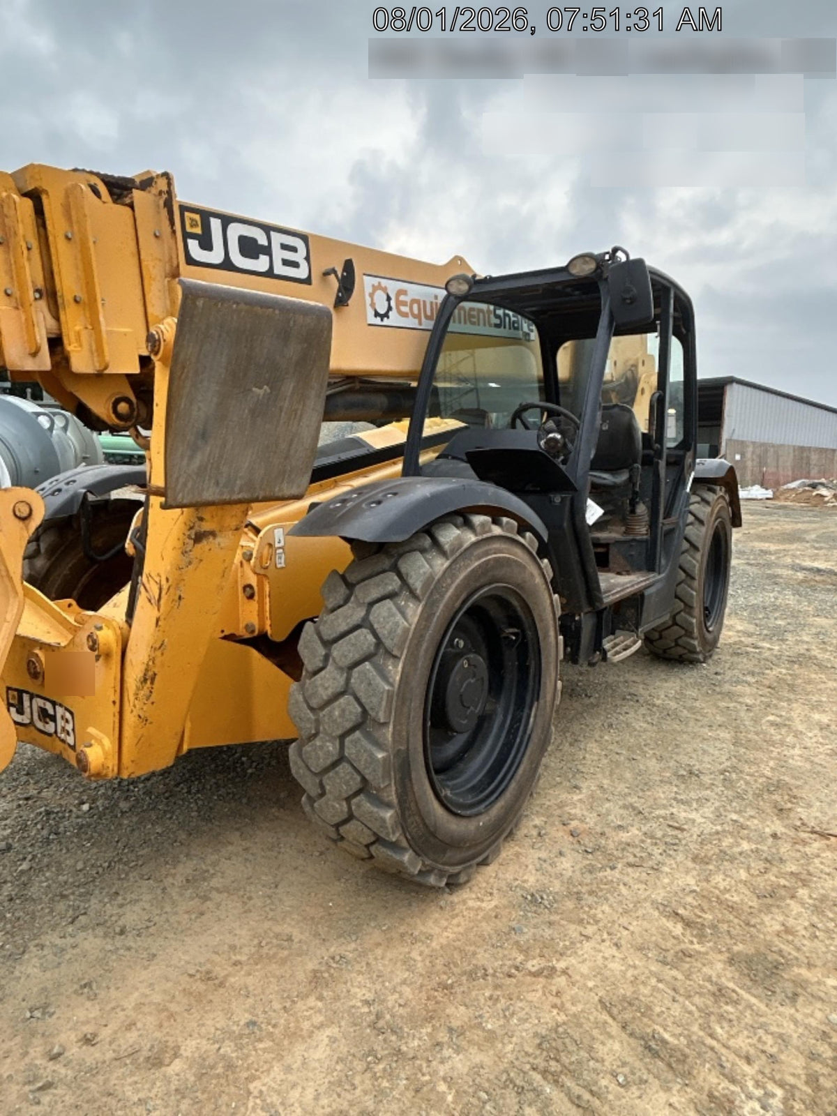 2019 JCB 510-56 Open ROPS, 74 HP, Solid Tires, Worklights, Beacon, Aux Hydraulics, Lifting Eye w/72" Carriage/60" Forks