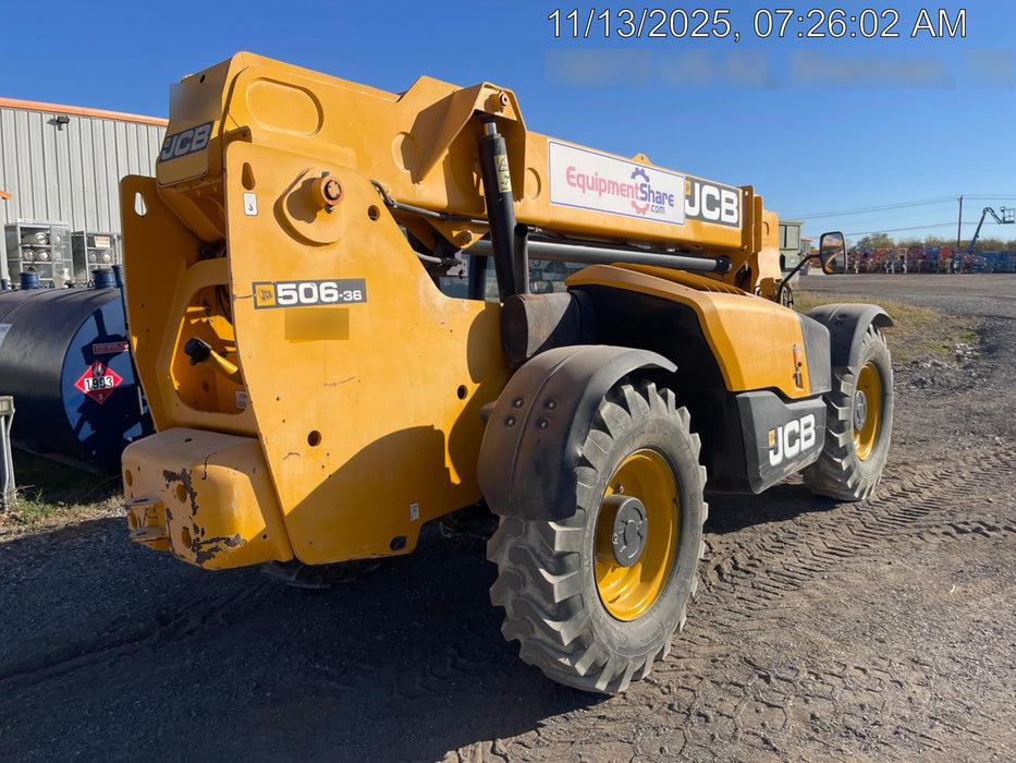 2019 JCB 506-36 Canopy, 74 HP, Foam Filled Tires, STD Worklight, Beacon, Aux Hydraulics, Lifting Eye, Back up Alarm 48" Carriage/48" Forks