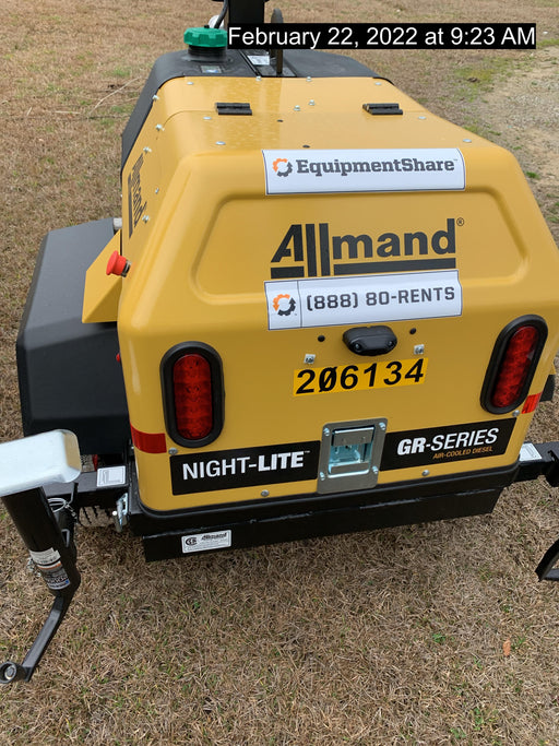 2022 Allmand NLV3GR (4) LED Light Fixture 350W, 23' Vertical Mast, 3kW Prime, Towable, Deep Sea L401, Leveling Jacks, Yanmar T4F 5.8hp