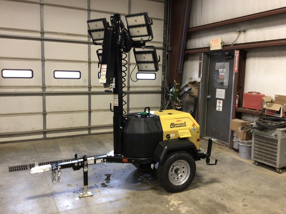 2022 Allmand NLV3GR (4) LED Light Fixture 350W, 23' Vertical Mast, 3kW Prime, Towable, Deep Sea L401, Leveling Jacks, Yanmar T4F 5.8hp