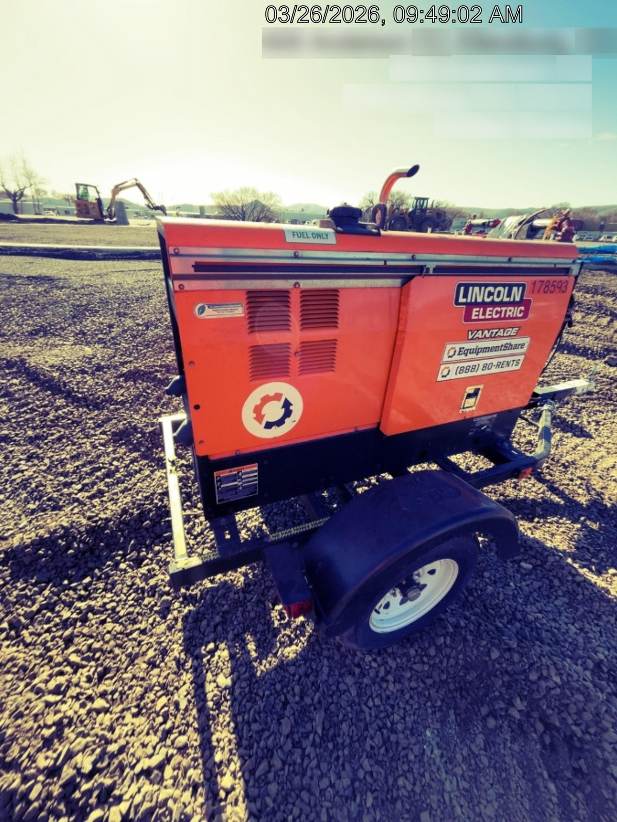 2021 Lincoln Electric Vantage 322 Vantage 322 Ready Pak 3 w/ Decals, ORANGE (includes trailer, cable rack, fender light kit) NO Telematics