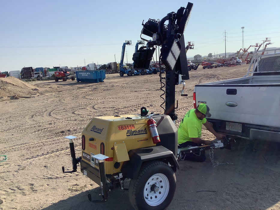 2021 Allmand NLV3GR (4) LED Light Fixture 350W, 23' Vertical Mast, 3kW Prime, Towable, Deep Sea L401, Leveling Jacks, Yanmar T4F 5.8hp